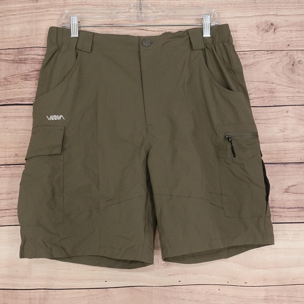 New! Viodia Shorts Mens L Green Cargo Polyester Stretch Elastic Waist Hiking